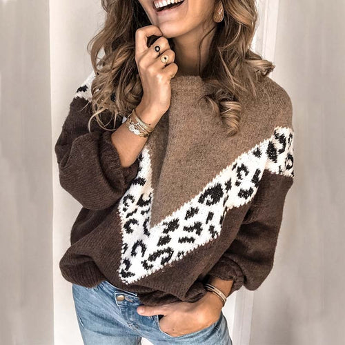 Autumn Winter Loose  Leopard Print Sweater Womens